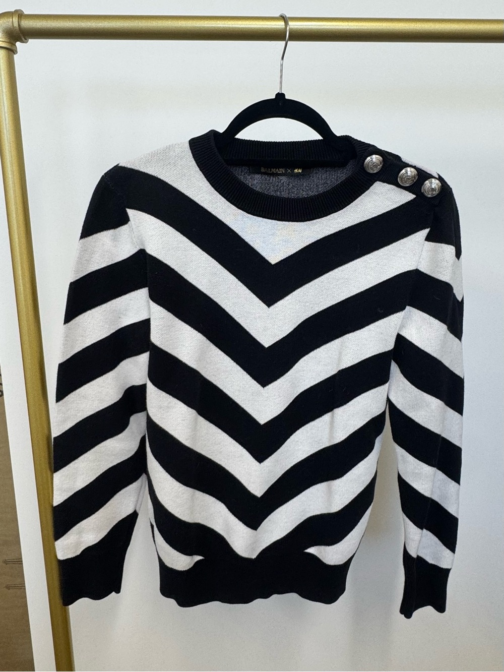 Balmain x H&M Women’s Jacquard Chevron Black and White Sweater